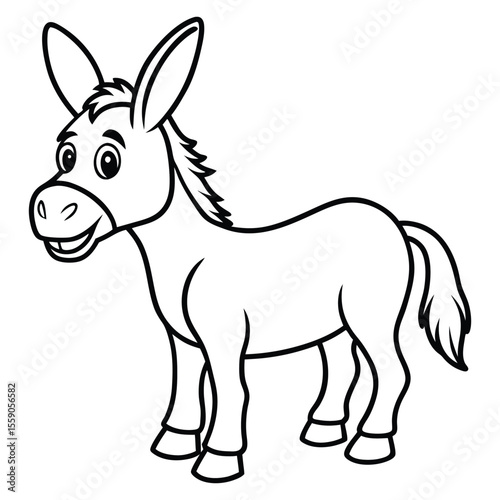 Cartoon donkey coloring page isolated on white background