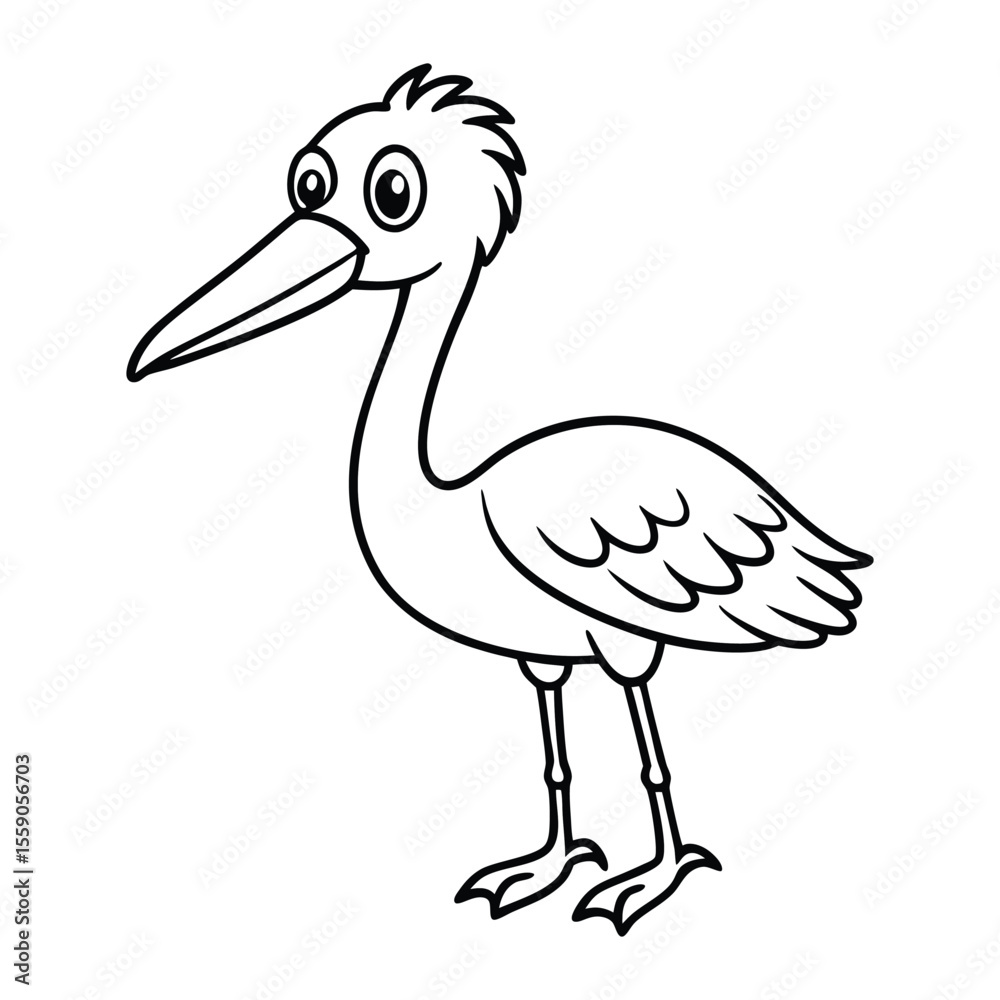 Obraz premium Coloring page of cute cartoon stork black and white