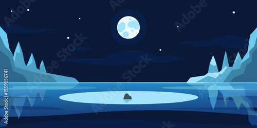 Arctic Night Serene Moonlit Landscape Illustration