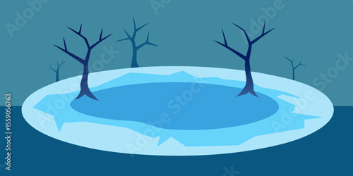 Frozen Pond in Winter A Serene Illustration of a Frosty Landscape