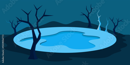 Enigmatic Night Scene Serene Pond Surrounded by Leafless Trees