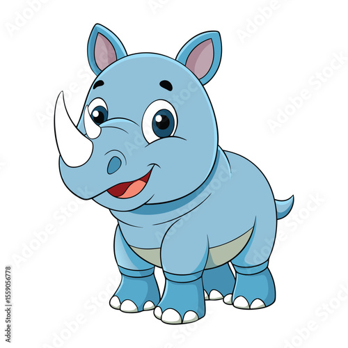 Cute cartoon rhino on white background