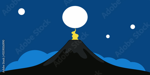 Erupting Volcano Under Night Sky A Minimalist Volcanic Landscape Illustration