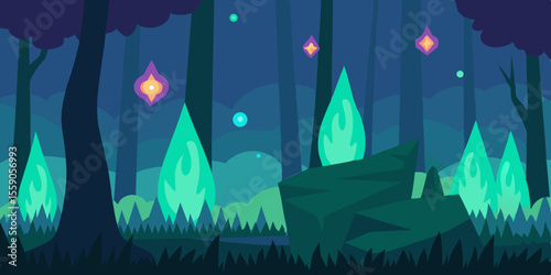 Enchanted Forest Nighttime Fantasy Landscape Illustration