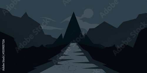 A captivating mountain road winds through a serene landscape, bathed in the soft hues of dawn or the dramatic glow of sunset, often shrouded in mystical fog or framed by a clear, vast sky