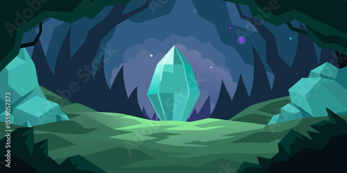 Abstract vector illustration of a mountain landscape with a blue sky and snow-capped peaks