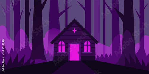 Spooky Halloween night scene with a haunted castle, silhouetted trees, and bats against a moonlit sky