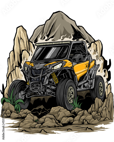Yelow sxs with montain background