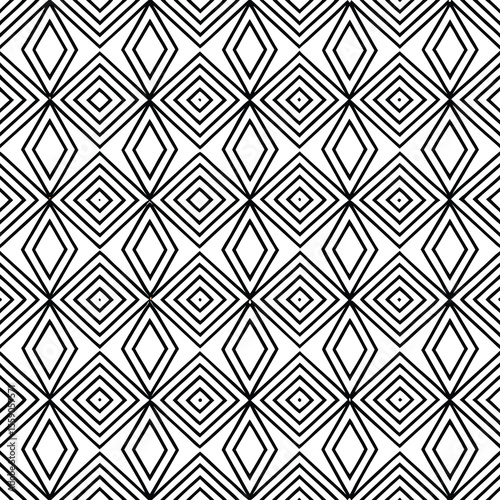 Geometric black and white pattern of diamond shapes and repeating designs