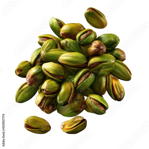 A pile of deliciously roasted pistachios isolated on transparent background