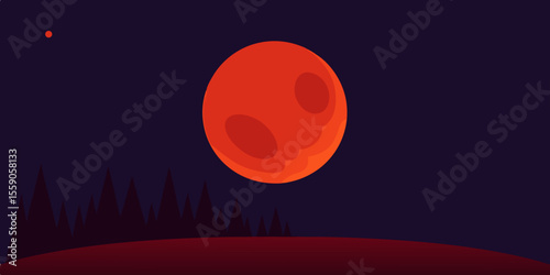 Red Planet Earth at night glows under a desert sky, illuminated by a distant sun and a mysterious UFO in the cosmos
