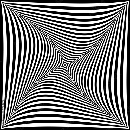Whirl Rotation Motion and 3D Illusion in Abstract Op Art Design. Striped Lines Pattern. 