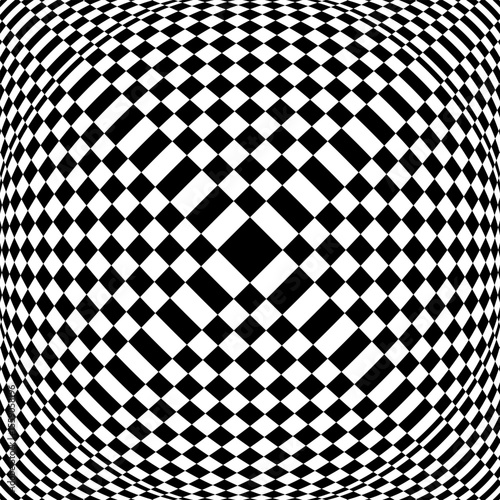 Abstract Geometric Checked Black and White Pattern with 3D Illusion Effect. Convex Textured Background. 