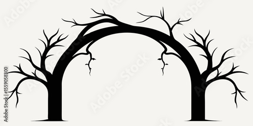 Abstract black vector silhouette of a tree branch, ideal for nature-inspired designs depicting all seasons in a forest landscape