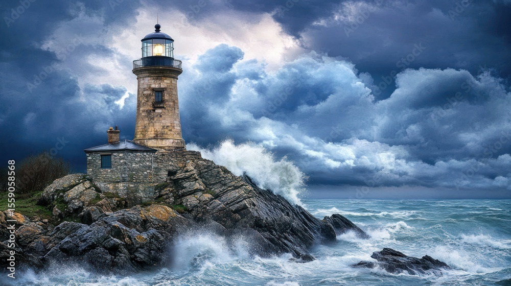 Fototapeta premium Dramatic lighthouse amidst stormy seas