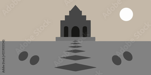 A historic silhouette of an ancient church tower against the sky, a landmark of medieval European architecture and religion
