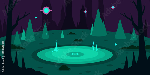 Winter night landscape illustration with moon and stars, perfect for a holiday or new year's celebration card design