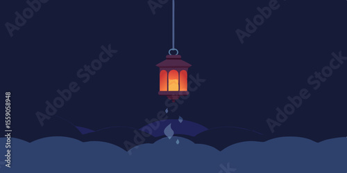 An old city street at night illuminated by red Chinese lanterns hanging from roofs and walls