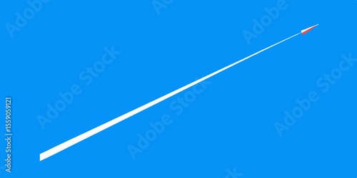 Needle-thin jet contrail streaks across the high blue sky, a swift line of aviation and travel