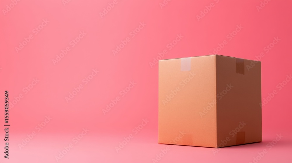 Obraz premium Minimalist brown cardboard box on a vibrant pink background, perfect for packaging or shipping themes.