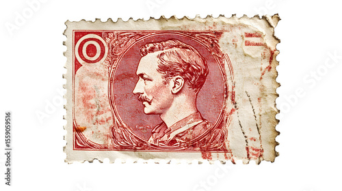 A detailed depiction of one specific rare postage stamp (e.g., a classic design with visible perforations), isolated on Transparent background.