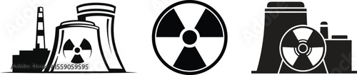 Nuclear Power Plant and Radiation Symbol Vector Icon Set