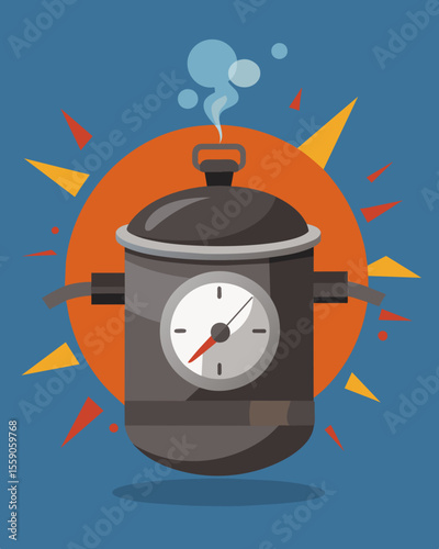A ticking time bomb in the form of a pressure cooker representing the mounting stress and pressure within the head.. Vector illustration