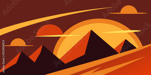 Sunset over Pyramids A Vibrant Desert Landscape Illustration