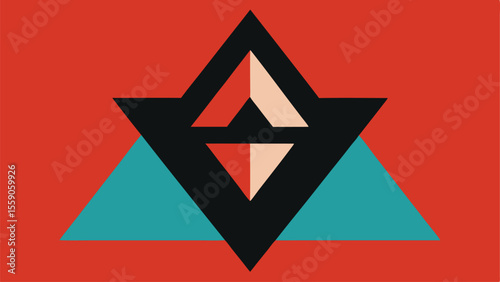 Modern geometric abstract composition with symmetrical shape and vibrant color palette