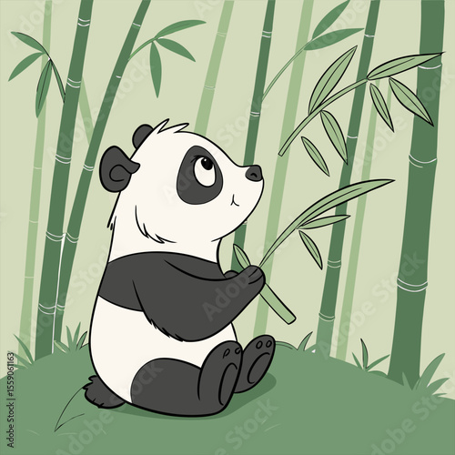 Cute panda cartoon vector illustration with bamboo