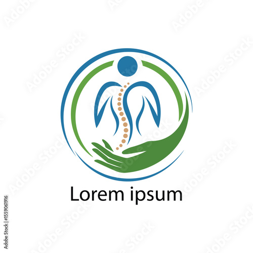 Chiropractic Care Logo Design Featuring Spine Human Figure and Hand in a Circle
