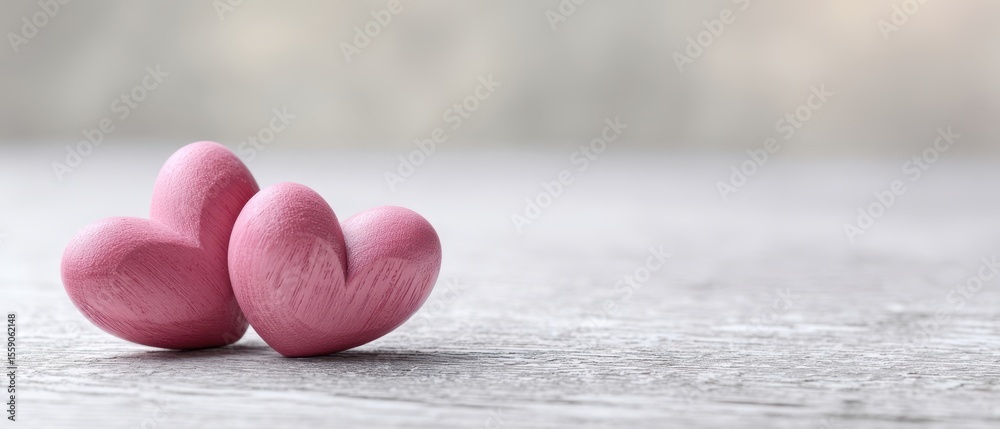 Fototapeta premium The pink wooden hearts symbolizing love and connection on a textured surface