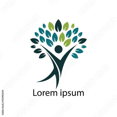 Abstract Tree Logo with Human Figure and Green Leaves for Wellness Brand