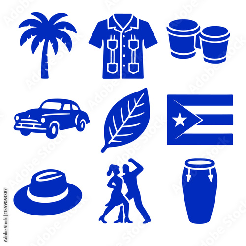 vector isolated blue color cuba traditional cultural symbols