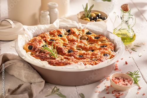 Tasty focaccia with olive o...