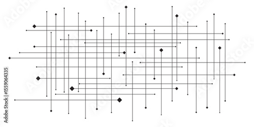 Abstract line or strokes with dots, dotted line, node point, digital background vector design concept. Abstract lines in grey and white tone of many squares and rectangle shapes on white background. 