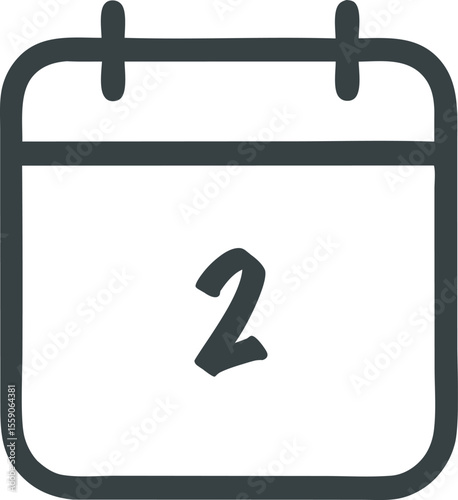 Calendar icon displaying the number two, symbolizing a date, reminder, or appointment in a simple, clean design perfect for planning.