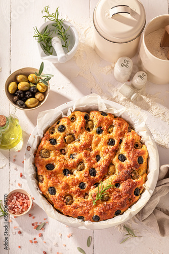 Homemade focaccia with oliv...
