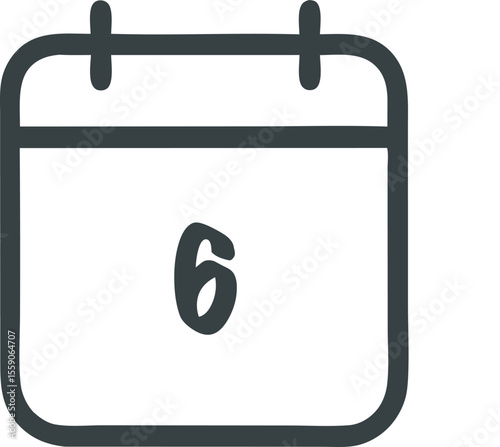 Vector illustration of a simple calendar icon with the number six on the page representing a specific date or appointment and event reminder for organization