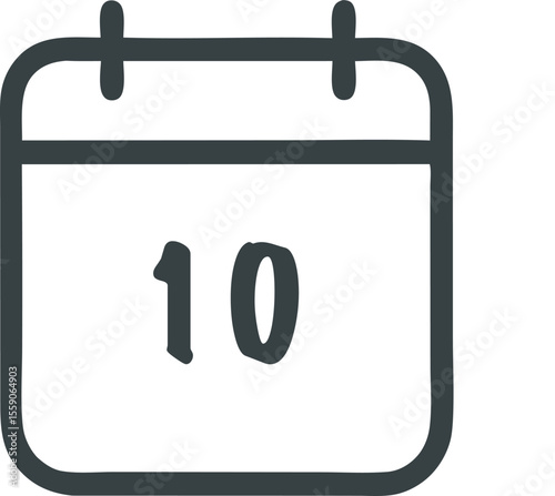 Cartoon calendar icon with day 10 marked for reminders, dates, appointments and schedules in simple style