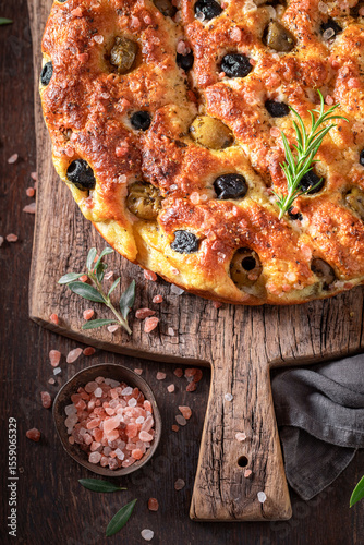 Tasty focaccia with green a...