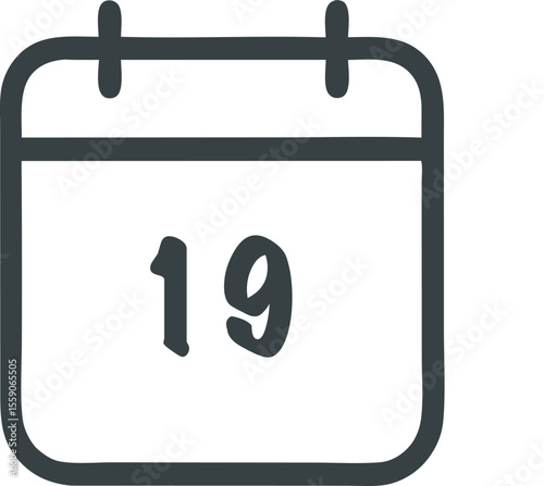Stylized calendar icon displaying the number nineteen with a clean and minimalist design aesthetic illustration