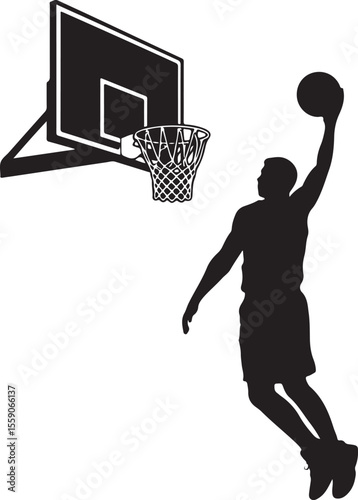 Player Dunking Basketball Silhouette

Basketball Dribbling Action Vector

Jump Shot Silhouette of Basketball Player

Basketball Hoop and Ball Vector Art

Fast Break Basketball Scene Silhouette