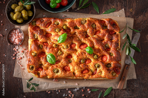 Homemade focaccia baked in ...