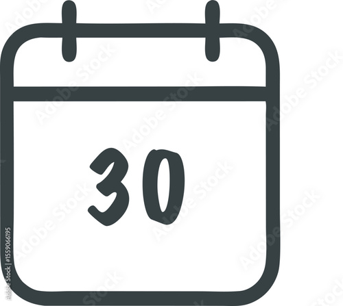 Calendar icon with the number thirty displayed, a simple reminder for organizing schedules and marking important dates in a planner