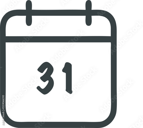 Calendar icon with the number thirty-one, date reminder for events, appointments, and deadlines, simple design and easily recognizable visual element for planning and organization.