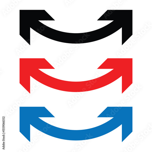 Dual arrow icon set. Double arrow icon. Two side arrows icon vector illustration. Direction symbol up. Black, red and blue dual arrow, Eps 10