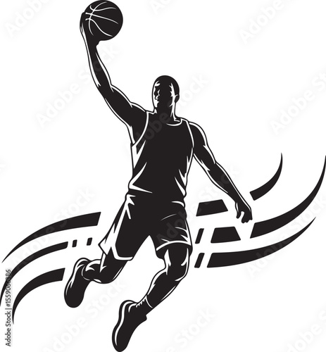 Player Dunking Basketball Silhouette

Basketball Dribbling Action Vector

Jump Shot Silhouette of Basketball Player

Basketball Hoop and Ball Vector Art

Fast Break Basketball Scene Silhouette