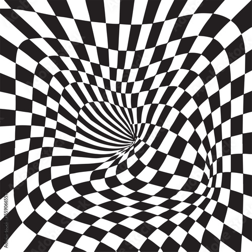 Warped Checkerboard Illusion  Abstract Black and White Op Art Vector