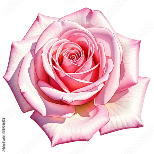 Watercolor pink rose flower with soft gradients isolated on white background